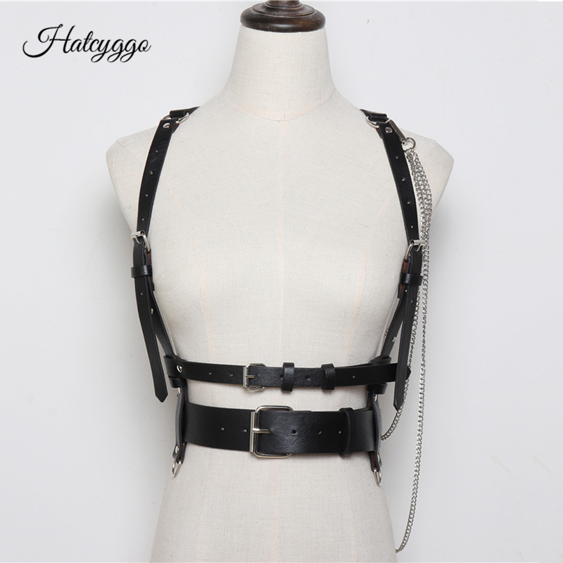 

HATCYGGO New Leather Harness Lingerie Belt Women Sexy Chest Sculpting Body Waist Belt Female Punk Gothic Wish Chain Garter, Black