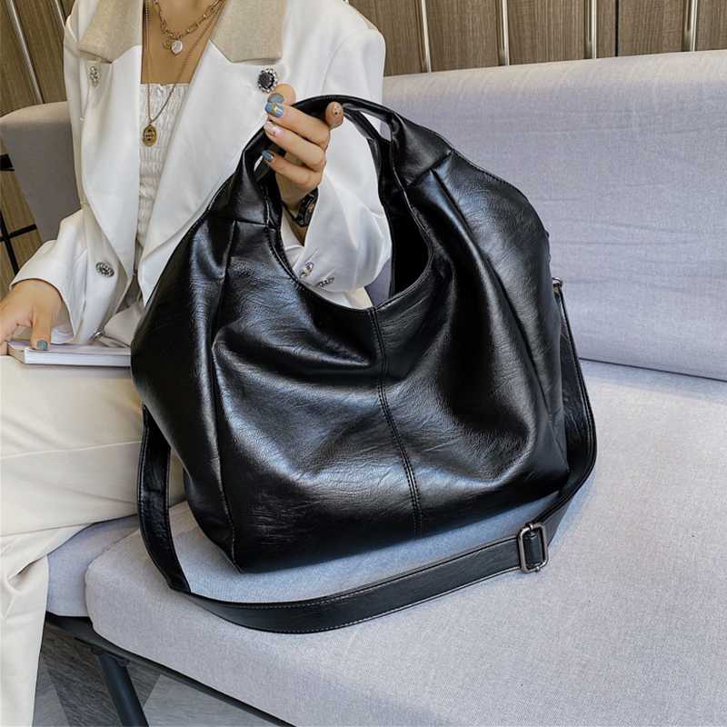 

Women Leather Tote Hobo Bag Large Handbags for Women 2020 Big Shoulder Bags Female Solid Color Simple Crossbody Bags Balck Sac, Black