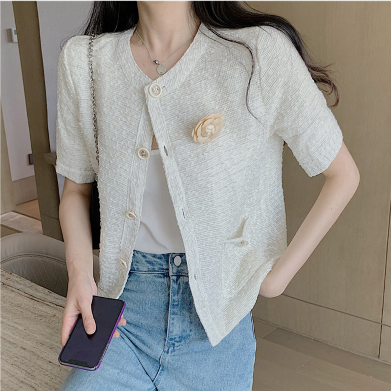 

Fashion New Single Breasted O-Neck Women Tweed Jackets Korean Pockets Slim Streetwear Female Outerwear Coats Jaqueta Feminina, Picture color