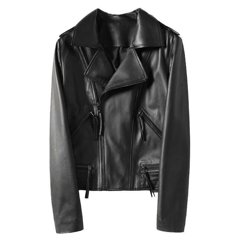 

Spring Autumn Real Sheepskin Motorcycle Biker Coat 2020 New Fashion Short Genuine Leather Short Jacket For Women Female, As pic