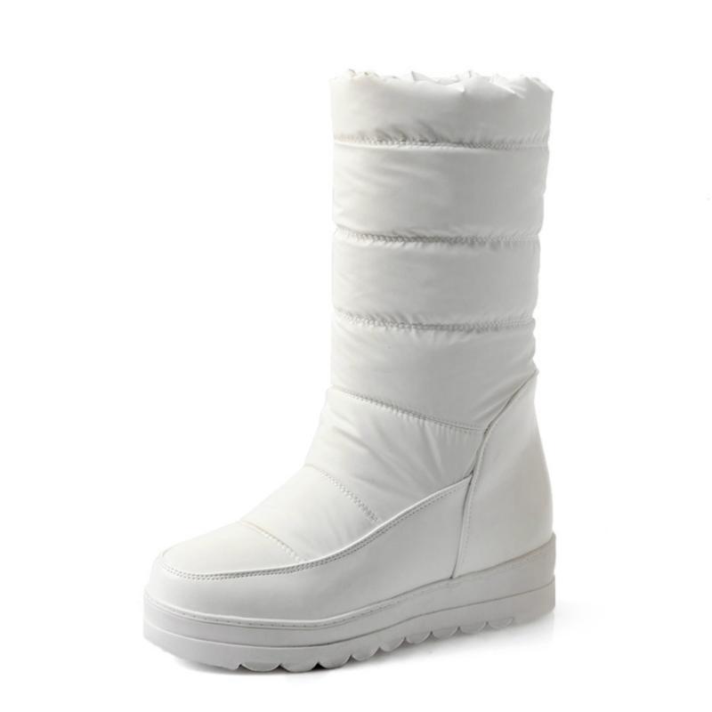 

Winter Warm Snow Boots Waterproof Platform Shoes Solid Color Mid Calf Thick Fur Down Ladies Cotton Space Boots New Drop Shipping, Red