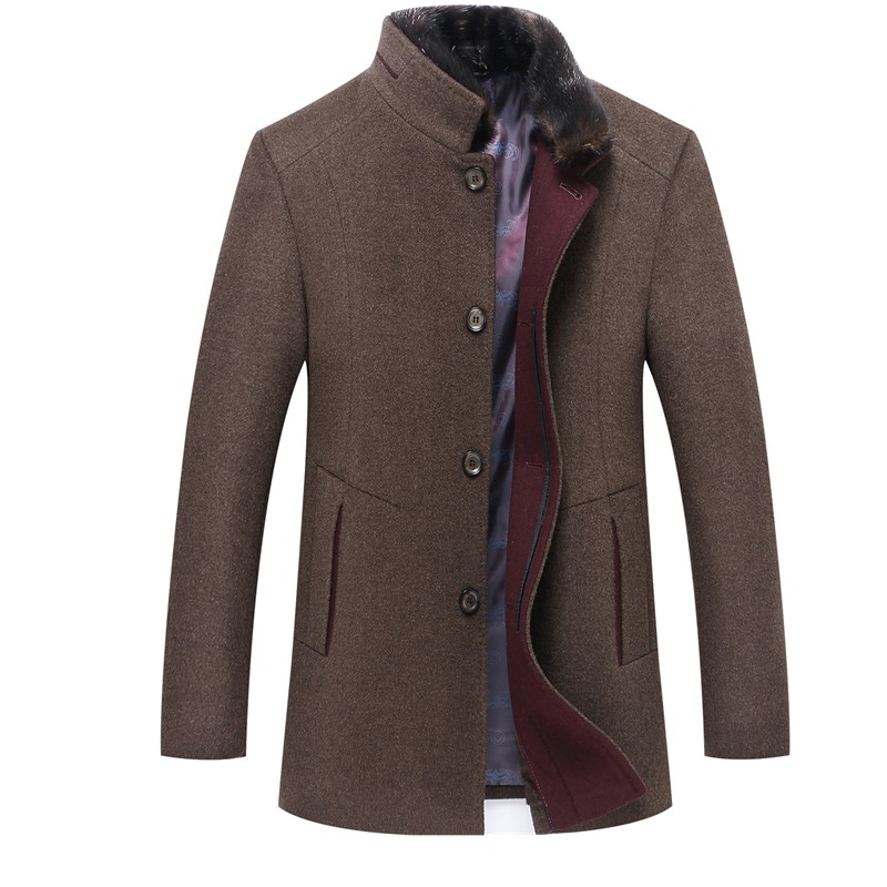 

Wool Coat Men Thick Overcoats Mens Single Breasted Coats And Jackets Men With Artifical Fur Collar Coat -4XL, Navy blue