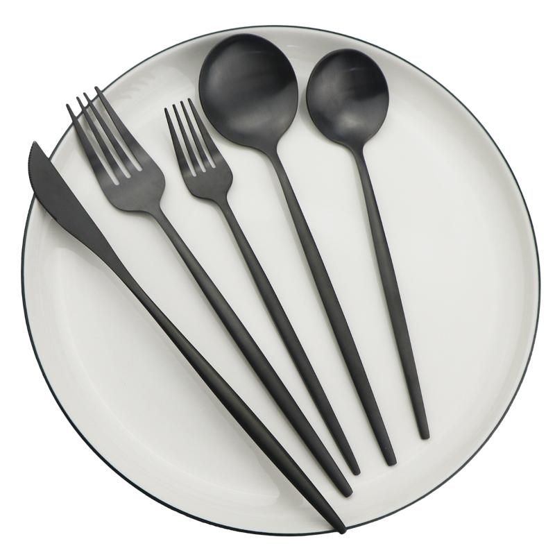 

20Pcs BlacK Cutlery Set Matte Knife Fork Spoon Dinnerware Set 18/10 Stainless Steel Flatware Gold Western Kitchen Silverware