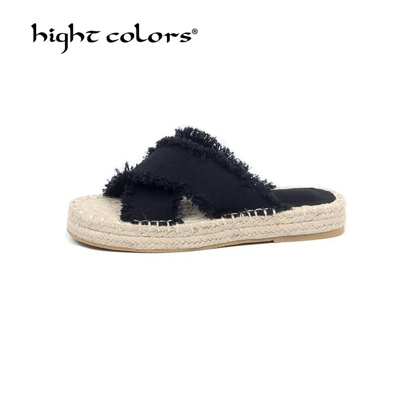 

Summer Women Platform Slippers Striped Ribbon Cork Sandals Flat Non-Slip Flip Flop Home Shoes Casual Straw Beach Slipper Xss6-30, Black