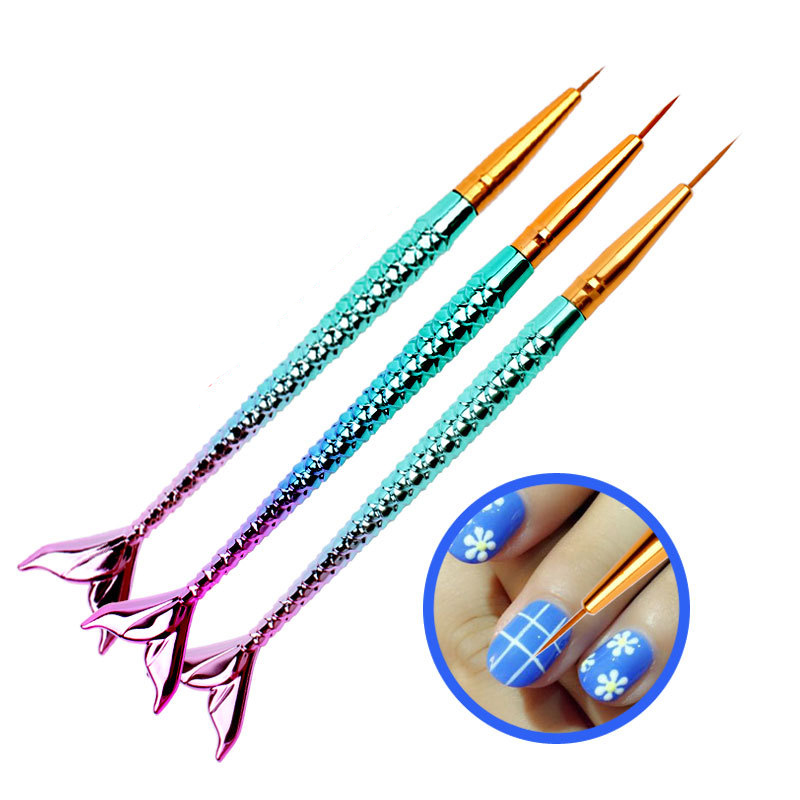 

Nail Art Decoration Brush Pen 3pcs Small Pen Hook Painting Line Nail Pens Pull Mermaid line marker Paint Tool