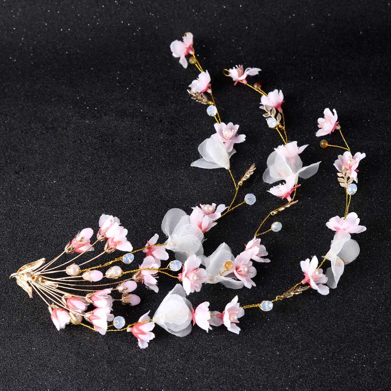 

Hair Clips & Barrettes Romantic Wedding Accessories Chinese Traditional Peach Blossom Tiara Rhinestone Crystals Floral Women Jewelry Ornamen