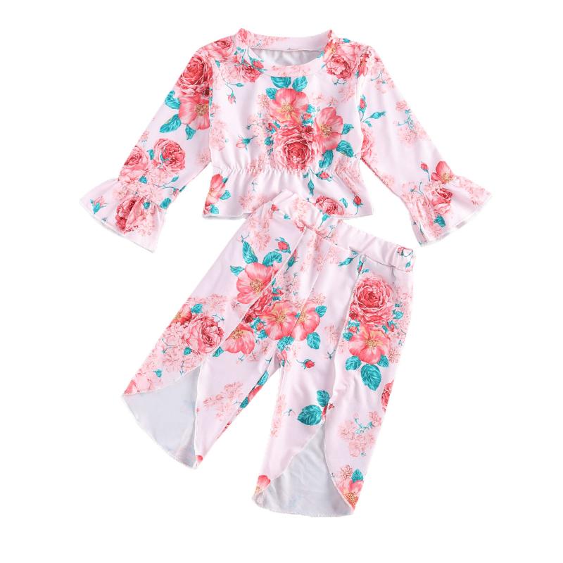 

6M-5Y Kids Baby Girl Floral Long Sleeve Pullover T-shirt Tops Long Pant Trouser 2PCS Girls Clothing Set, As pic