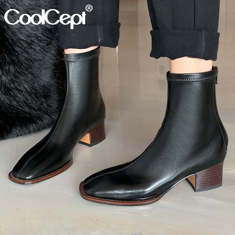 

CoolCept Women Stretch Boots Fashion Zipper Thick High Heel Winter Shoes Woman Warm Short Boot Office Lady Footwear Size 33-40, Black