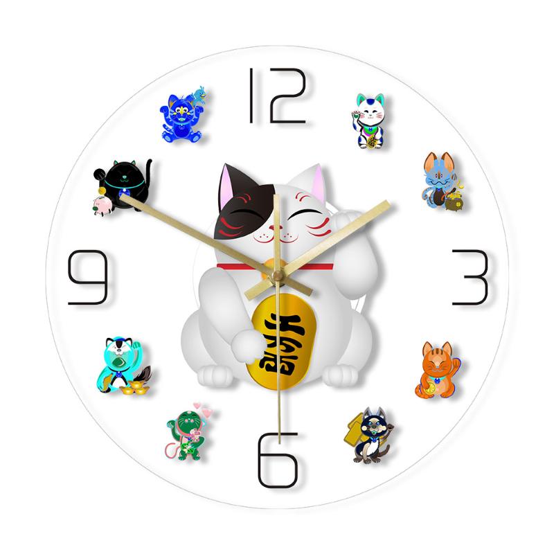 

Maneki Neko Fortune Kitty Cartoon Wall Clock Japanese Beckoning Cats Non Ticking Wall Watch Cute Lucky Cat Timepiece Home Decor
