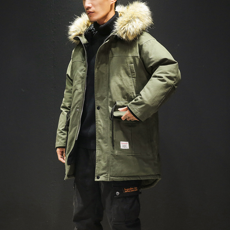 

Men Winter Long Coats Warm Parkas New Male Winter Jackets Thicker Warm Down Jackets High Quality Men Cotton Loose Long Parkas, Black