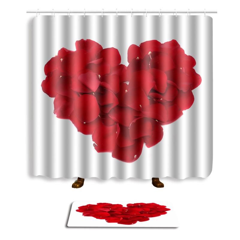 

Zeegle Printed Heart Bath Mat with Shower Curtain Non-slip Toilet Foot Rug Water Absorption Toilet Floor Mat Bathroom Doormat