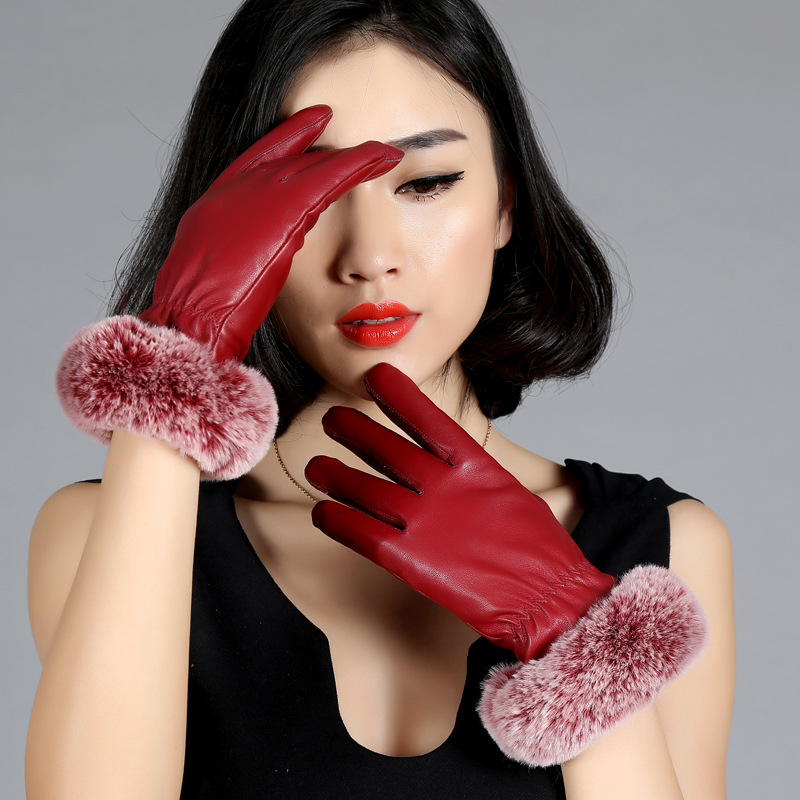 

New Ladies Winter Finger Gloves 1Pair Touch Screen Winter Warm Gloves Leather Imitation Hair PU Leather