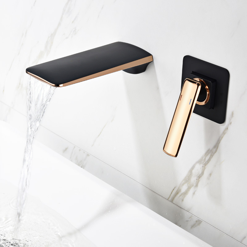 

Newest Black Rose gold White gold brass bathroom sink faucet Wall mounted cold hot water mixer faucet waterfall basin tap