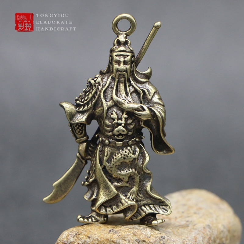 Chinese Old Antique Collectible Bronze guan gong Exquisite Key buckle Pendants