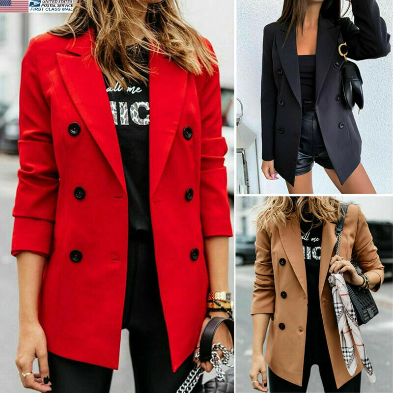 

Womens Trench Coats Autumn Long Sleeve Lapel Coat Cardigan Office Work Lady Notched Slim Fit Suit Business Outwear Tops, Black