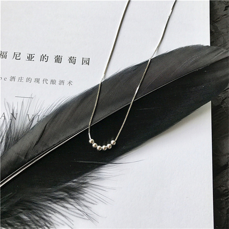 

Silver Plated Necklace Clavicle Chain for Women Japanese Korean Style Simple Round Bead Transfer Beads Necklace