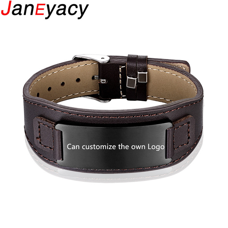 

Janeyacy 2020 Fashion Male Jewelry Leather Bracelet Handmade Bracelet Black Stainless Steel Buckle Men Wrist Band Gifts Pulsera