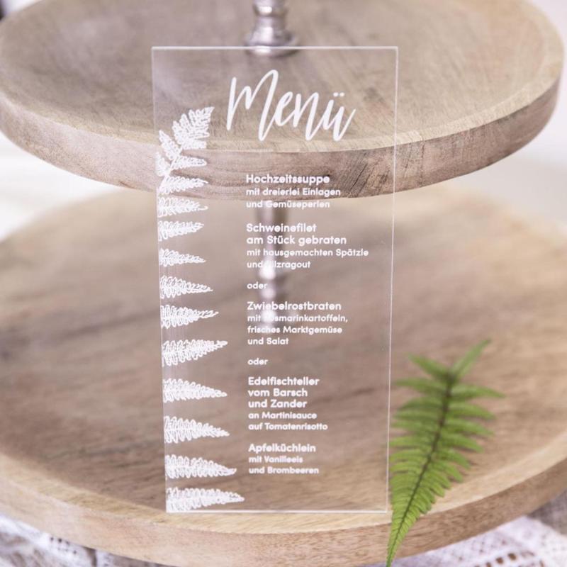 

acrylic glass menu fern