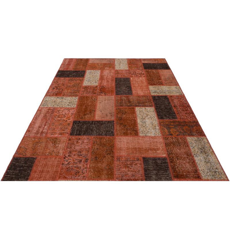 

Orange and Brown Patchwork Rug, Original Wool Woven Rug Decorative Area Rug hhp134