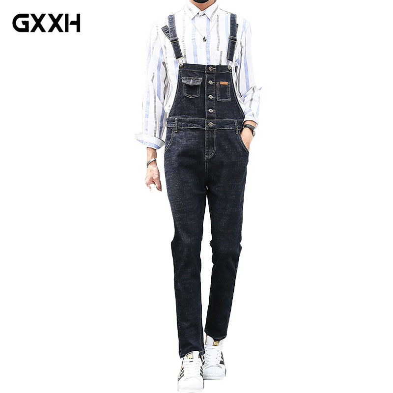 

Fashion Explosive Men's Jeans Korean Denim Bib Men's Japanese Workwear Jumpsuit Youth Slim Male/Men Sling Denim Trousers, Blue