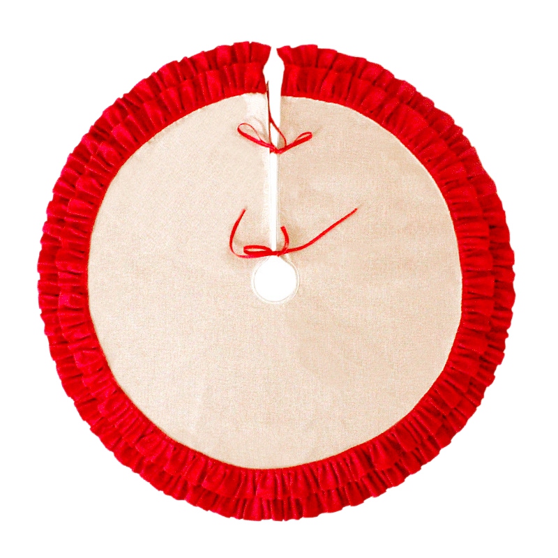 

48 Inch Linen Burlap Christmas Tree Skirt Plaid Ruffle Edge Border Round Mat Xmas Décor