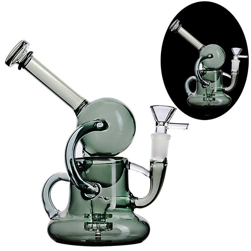 

Grey Buoy Base Bong Glass Water Bongs Recycler Dab Rigs Swiss Perc Dab Rig 14mm Joint Bowl Glass Bong Water Pipe Smoking Hookah