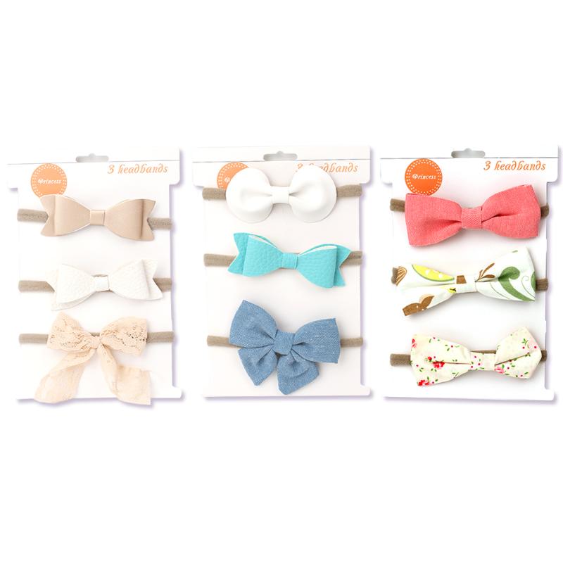

3PCS/set Baby Girls Nylon Soft Headbands Bow Knot Hair Bow-knot Elastic Customized Simple Hair Accessories For Girls