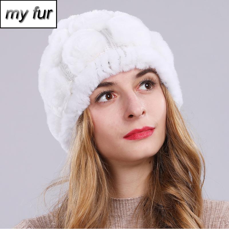 

Winter Women Flower Natural Real Fur Hat Fashion Lady Warm Handmade Genuine Rex Fur Cap Outdoor Beanies Hats, Color 21