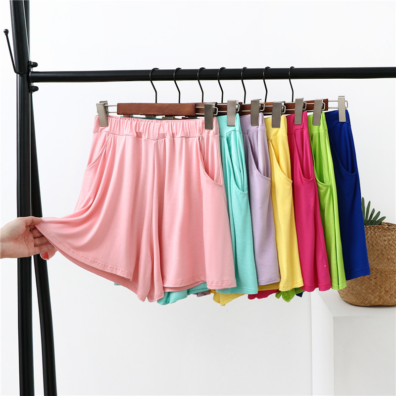 

Modal Sports Shorts Women Sweatpants New Candy Color Wide Leg Sweatpants Casual Lady Elastic Waist Beach Correndo Short Femme, Black