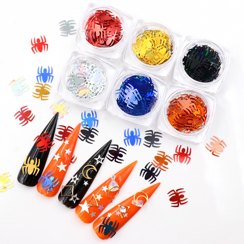 

Halloween Spider Nail Sequins Spider Nail Sticker Art Sequins Decorations Black Gold DIY Decoration Tools