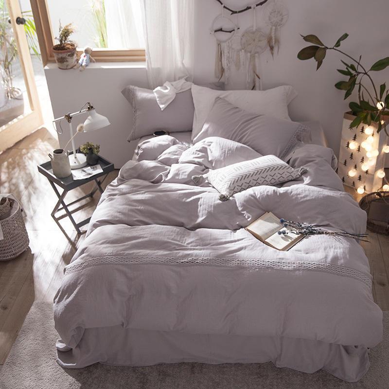 

Ultra Soft Breathable Lightweight Cotton Linen Bedding Solid Pink White Bedding Queen King size Bed sheet Fitted Pillow shams, Color 3