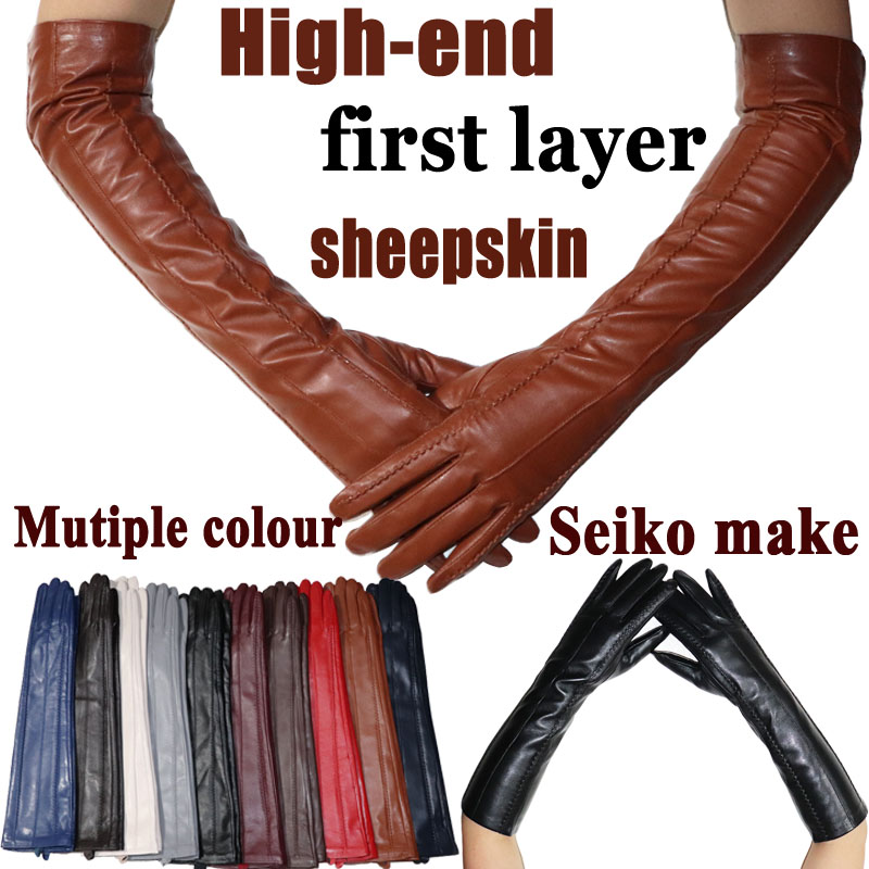 

New winter long leather gloves women sheepskin long leather gloves warm thin section genuine touch screen