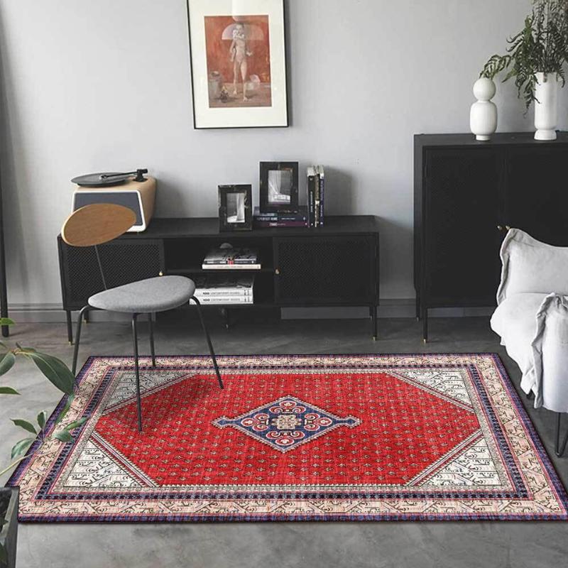 

Persian Red Geometric Ethnic Room Carpet Bedroom Corridor Bedside Sofa Floor Mat New Fashion 3d Area Rugs For Home Decoration, As picture