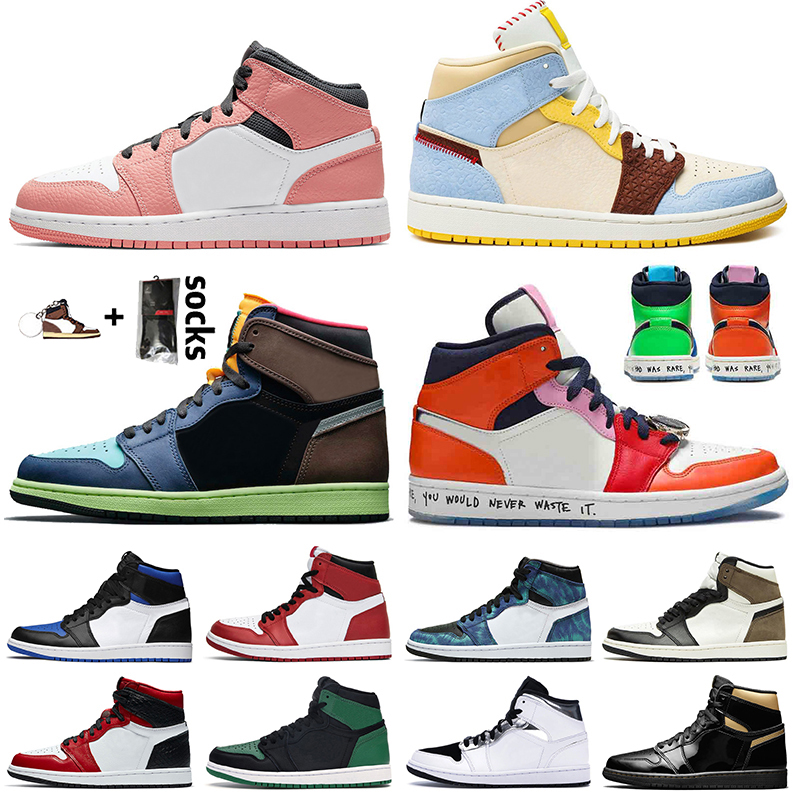 

TOP Quality Jumpman 1 Mid GS Pink Quartz High OG Bio Hack FEARLESS 1s Obsidian Twist Women Mens Basketball Shoes mens trainers sneakers, #4 high og midnight navy