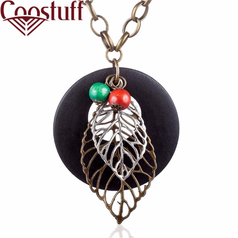 

Long Necklace for Women Wooden Jewelry Statement necklaces & pendants Vintage Plant leaves Pendants jewellery suspension 2020