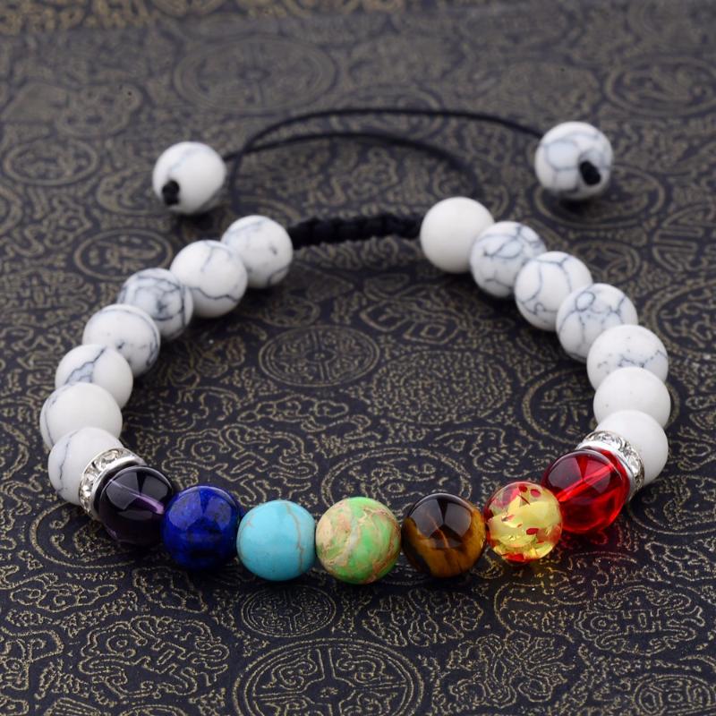 

Coloful&White Beaded Weave Braiding Men Bracelet Stone Lava 7 Chakra Healing Charm Bracelets Bangles Macrame For Women