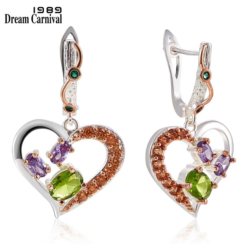 

DreamCarnival1989 Women Sweet Heart Dangle Earrings Love Wedding Must Have Gift Two Tone Color Top Quality Zircon Jewelry WE3939