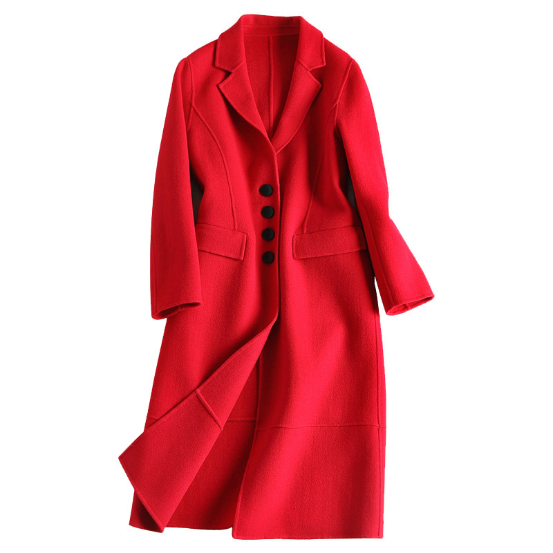 

Winter Women Wool 100% Coat Red Elegant Single Breasted Double Faced Wool Coats Clearance Clothes
