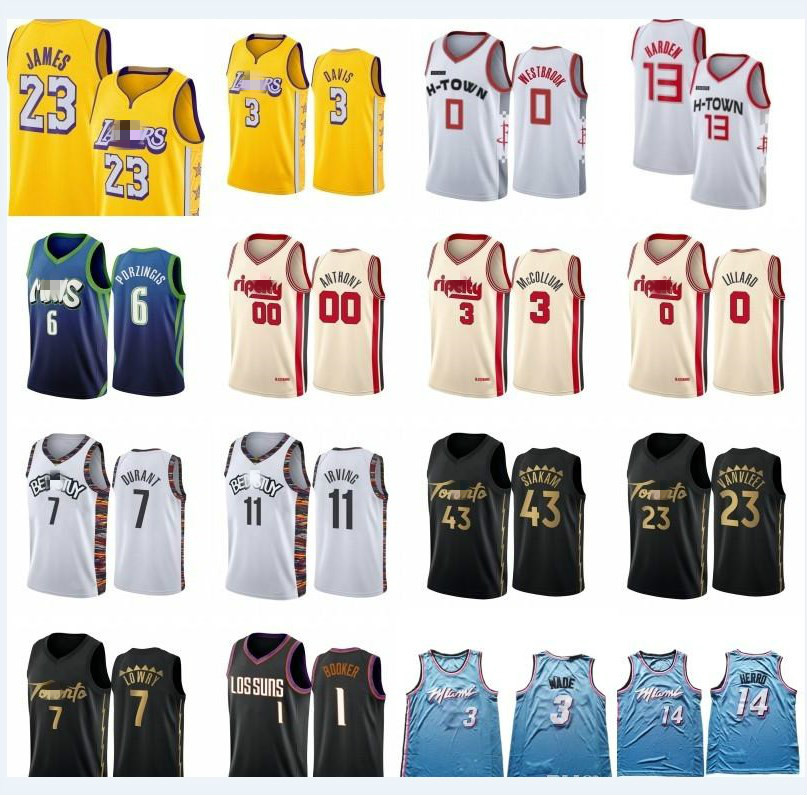 

2019/20 New City 23 James 3 Davis 3 Wade 14 Herro 0 Westbrook 13 Harden 00 Anthony Lillard Durant Irving Booker Basketball Jersey, Blue;black