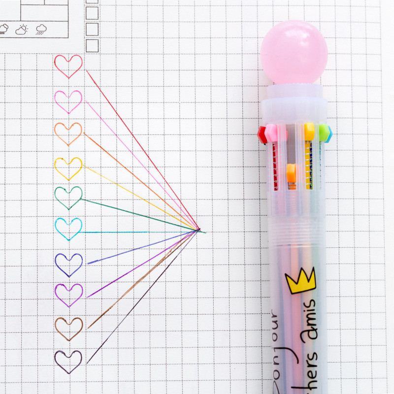 

1pcs Kawaii Crown Multi Color Ballpoint Pen Crystal ball 10 Refill In 1 Body Spot Liner Marker Stationery Office School A6976, Random 1 pen