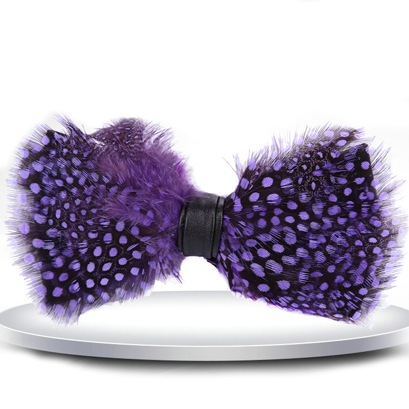 

2020 Purple Bow Tie Feather Bowtie Exquisite Handmade Men's Bow Tie Brooch Pin Wedding Party Necktie With Gift Box Dropshipping