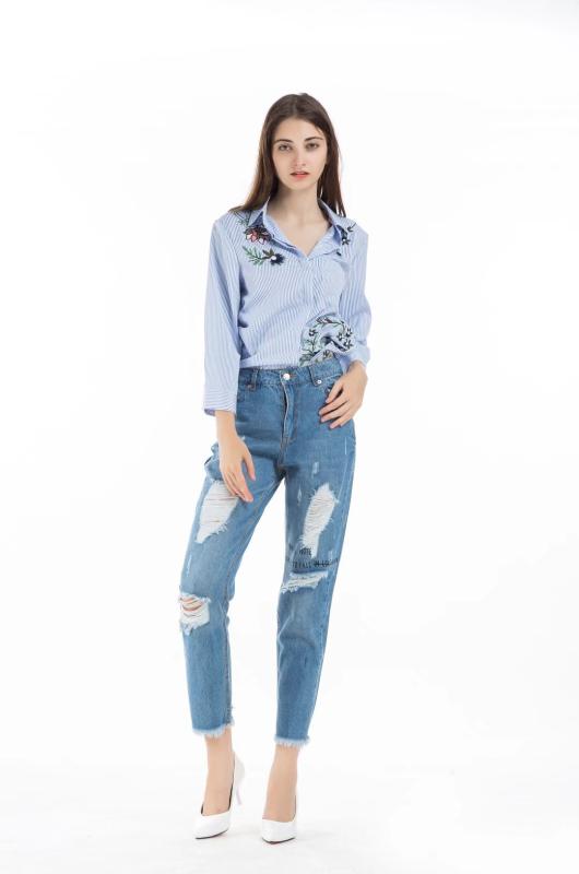 

Casual Jean Pants Slim Women Ankle- Length Vintage Bleached High Waisted Jeans Skinny Zippers Pencil Pants, Sky blue
