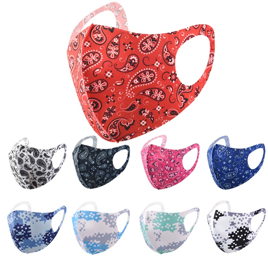 

20psc mask fashion face masks adult printing cartoon camouflage flower facemask ice silk sunscreen dustproof breathable mask