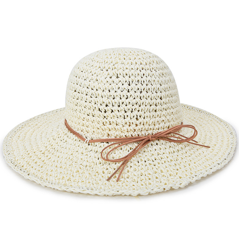 

Summer Handmade Hollow Straw Sunhat for Lady Sunscreen Beach Hat with Belt Playa Foldable Elegant Panama Wide brim Holiday Pink, Blue