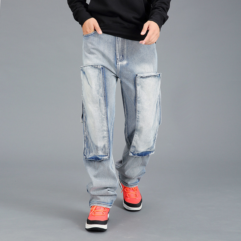

Plus Size Blue Jeans Men Wide Leg Straight Denim Pants Baggy Hip Hop Streetwear Skateboarder Cowboy Cargo trousers joggers