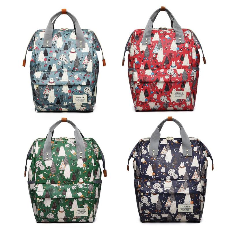 

Cartoon Print Diaper Bag Backpack Large Capacity Outdoor Zipper Nursing Bag Waterproof Mummy Father Backpack, Green