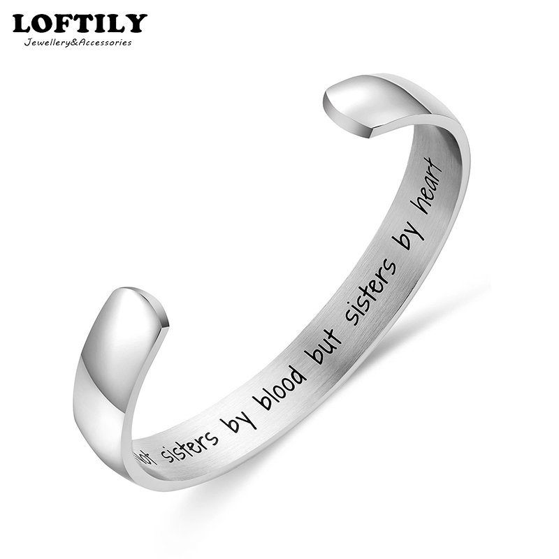 

10mm Woman Man Bangle Fashion Sisterhood Gift Bracelet Engraved "Not Sister By Blood But Sister By Heart" Friendship Jewelry