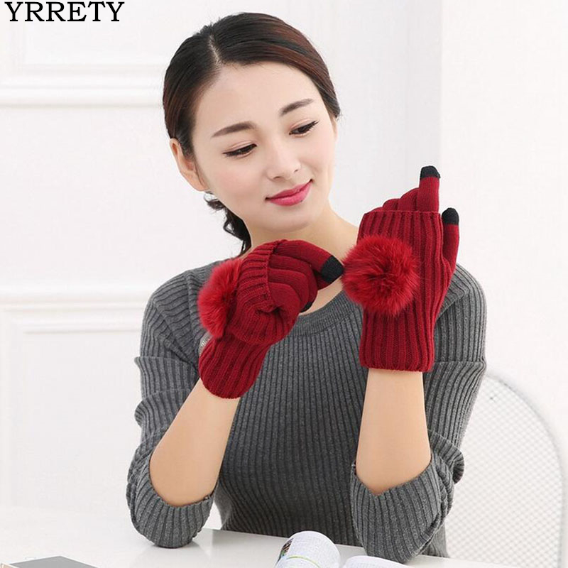 

YRRETY Fashion Winter Fashion Women Cashmere Knitted Fur Solid Color Gloves Casual Touched Screen Warm Mittens Thickening Gloves