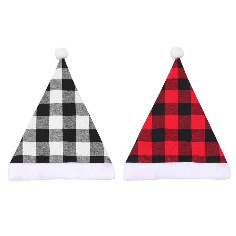 

Christmas Hat Santa Claus Costume Unisex Xmas Plaid Cap for Home Party Decoration Happy New Year Gift