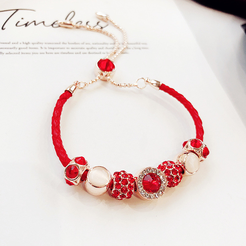 

Korean Temperament Simple Red Rhinestones Beads Red Rope Bracelet Fashion Sweet Girl Women Beautiful Jewelry Accessories